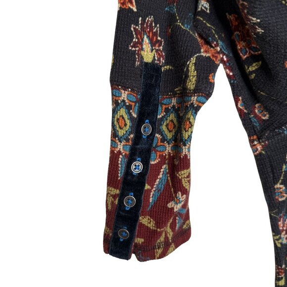 Sundance Floral Long Sleeve Thermal Top With Button Cuff, XL - Picture 5 of 8